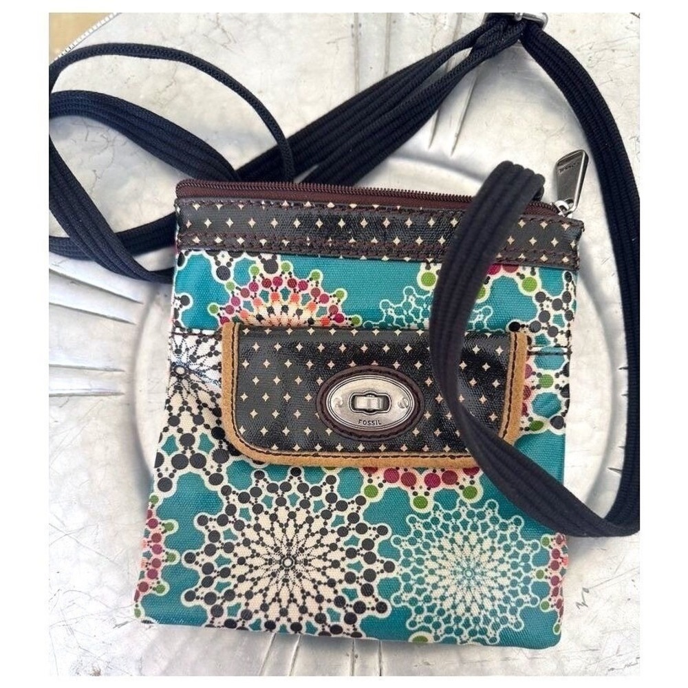 Fossil Floral Coated Canvas Crossbody Bohemian Multicolor Travel Bag